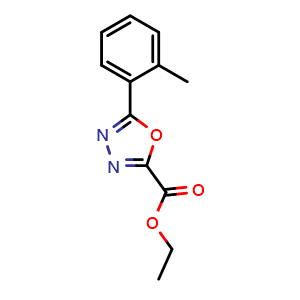 Chemical structure of ethyl 5-(2-methylphenyl)-1,3,4-oxadiazole-2-carboxylate , CAS 931760-02-0, AChemBlock AD271625