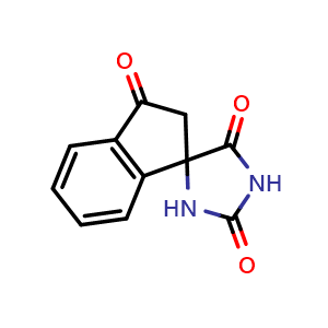 Chemical structure of 2',3'-dihydrospiro[imidazolidine-4,1'-indene]-2,3',5-trione , CAS 93292-07-0, AChemBlock AD271626
