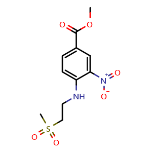 Chemical structure of methyl 4-((2-(methylsulfonyl)ethyl)amino)-3-nitrobenzoate , CAS 936348-62-8, AChemBlock AD271630