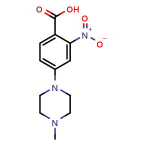 Chemical structure of 4-(4-methylpiperazin-1-yl)-2-nitrobenzoic acid , CAS 942271-67-2, AChemBlock AD271636