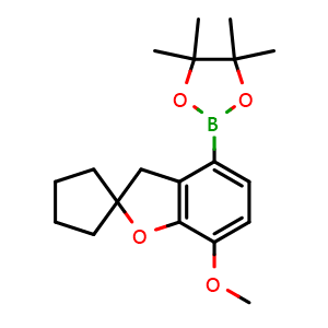 Chemical structure of 2-(7-Methoxy-3H-spiro[1-benzofuran-2,1'-cyclopentane]-4-yl)-4,4,5,5-tetramethyl-1,3,2-dioxaborolane , CAS 944333-03-3, AChemBlock AD271638