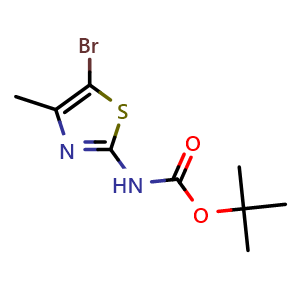 Chemical structure of tert-Butyl N-(5-bromo-4-methyl-1,3-thiazol-2-yl)carbamate , CAS 947179-42-2, AChemBlock AD271640