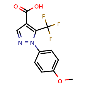 Chemical structure of 1-(4-methoxyphenyl)-5-(trifluoromethyl)-1H-pyrazole-4-carboxylic acid , CAS 98534-83-9, AChemBlock AD271648