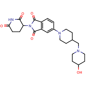 Chemical structure of 2-(2,6-dioxopiperidin-3-yl)-5-(4-[(4-hydroxypiperidin-1-yl)methyl]piperidin-1-yl)-2,3-dihydro-1H-isoindole-1,3-dione , AChemBlock AD271651