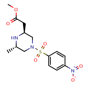 Chemical structure of methyl 2-((2S,6S)-6-methyl-4-((4-nitrophenyl)sulfonyl)piperazin-2-yl)acetate , AChemBlock AD271653
