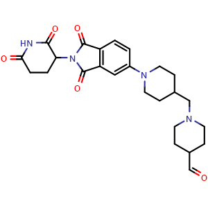 Chemical structure of 1-((1-(2-(2,6-dioxopiperidin-3-yl)-1,3-dioxoisoindolin-5-yl)piperidin-4-yl)methyl)piperidine-4-carbaldehyde , AChemBlock AD271657