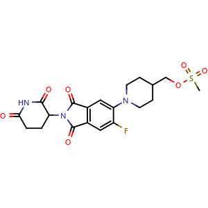 Chemical structure of (1-(2-(2,6-dioxopiperidin-3-yl)-6-fluoro-1,3-dioxoisoindolin-5-yl)piperidin-4-yl)methyl methanesulfonate , AChemBlock AD271659