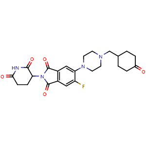 Chemical structure of 2-(2,6-dioxopiperidin-3-yl)-5-fluoro-6-(4-[(4-oxocyclohexyl)methyl]piperazin-1-yl)-2,3-dihydro-1H-isoindole-1,3-dione , AChemBlock AD271662