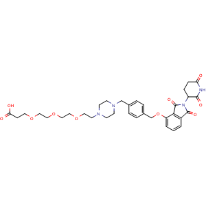 Chemical structure of 3-(2-(2-(2-(4-[(4-{[(2-(2,6-dioxopiperidin-3-yl)-1,3-dioxo-2,3-dihydro-1H-isoindol-4-yl)oxy]methyl}phenyl)methyl]piperazin-1-yl)ethoxy)ethoxy)ethoxy)propanoic acid , AChemBlock AD271664