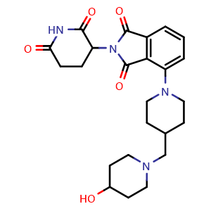 Chemical structure of 2-(2,6-dioxopiperidin-3-yl)-4-(4-((4-hydroxypiperidin-1-yl)methyl)piperidin-1-yl)isoindoline-1,3-dione , AChemBlock AD271672