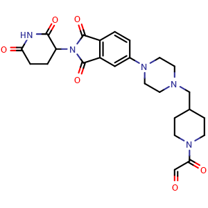Chemical structure of 2-(4-((4-(2-(2,6-dioxopiperidin-3-yl)-1,3-dioxoisoindolin-5-yl)piperazin-1-yl)methyl)piperidin-1-yl)-2-oxoacetaldehyde , AChemBlock AD271673