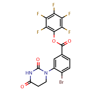 Chemical structure of 4-Bromo-3-(2,4-dioxotetrahydropyrimidine-1(2H)-yl)benzoic acid pentafluorophenyl ester , CAS 3036157-37-3, AChemBlock AD271678