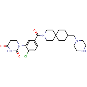 Chemical structure of 1-(2-chloro-5-(9-(piperazin-1-ylmethyl)-3-azaspiro[5.5]undecane-3-carbonyl)phenyl)dihydropyrimidine-2,4(1H,3H)-dione , AChemBlock AD271679