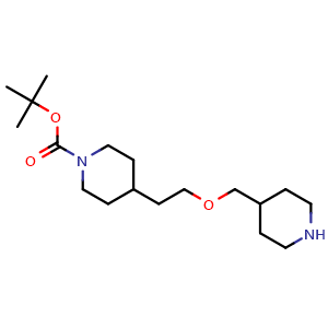 Chemical structure of tert-butyl 4-(2-(piperidin-4-ylmethoxy)ethyl)piperidine-1-carboxylate , AChemBlock AD271680