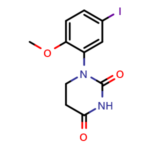 Chemical structure of 1-(5-iodo-2-methoxyphenyl)dihydropyrimidine-2,4(1H,3H)-dione , CAS 3031544-06-3, AChemBlock AD271681