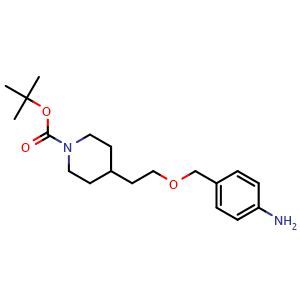 Chemical structure of tert-butyl 4-(2-((4-aminobenzyl)oxy)ethyl)piperidine-1-carboxylate , AChemBlock AD271685