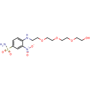 Chemical structure of 4-(12-hydroxy-4,7,10-trioxa-1-azadodecan-1-yl)-3-nitrobenzene-1-sulfonamide , AChemBlock AD271693