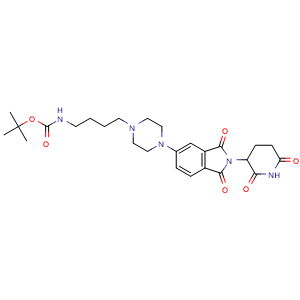 Chemical structure of tert-Butyl N-(4-(4-(2-(2,6-dioxopiperidin-3-yl)-1,3-dioxo-2,3-dihydro-1H-isoindol-5-yl)piperazin-1-yl)butyl)carbamate , AChemBlock AD271700