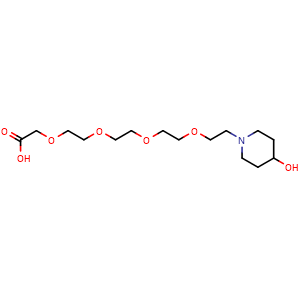 Chemical structure of 14-(4-hydroxypiperidin-1-yl)-3,6,9,12-tetraoxatetradecanoic acid , AChemBlock AD271705