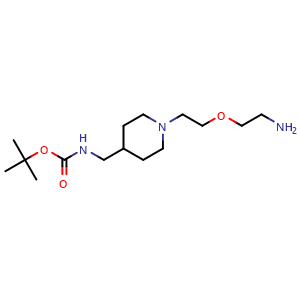 Chemical structure of tert-Butyl N-[(1-(2-(2-aminoethoxy)ethyl)piperidin-4-yl)methyl]carbamate , AChemBlock AD271709