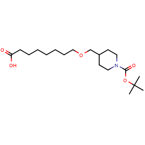 Chemical structure of 8-[(1-[(tert-Butoxy)carbonyl]piperidin-4-yl)methoxy]octanoic acid , AChemBlock AD271712