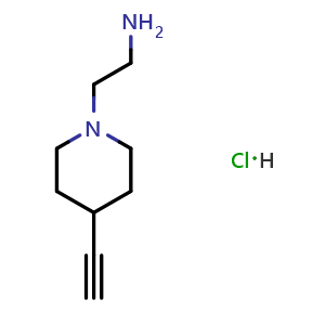 Chemical structure of 2-(4-ethynylpiperidin-1-yl)ethan-1-amine hydrochloride , AChemBlock AD271715