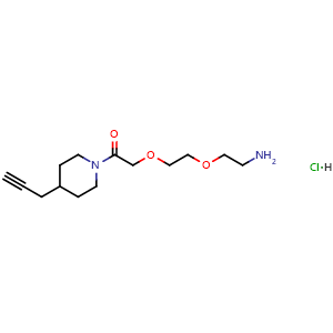 Chemical structure of 2-(2-(2-aminoethoxy)ethoxy)-1-(4-(prop-2-yn-1-yl)piperidin-1-yl)ethan-1-one hydrochloride , AChemBlock AD271717