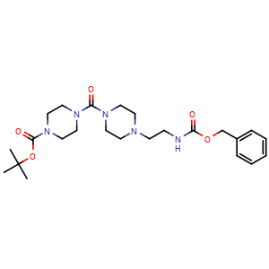 Chemical structure of tert-butyl 4-(4-(2-{[(benzyloxy)carbonyl]amino}ethyl)piperazine-1-carbonyl)piperazine-1-carboxylate , AChemBlock AD271733
