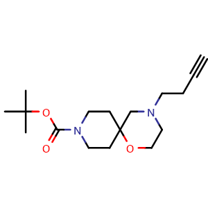 Chemical structure of tert-butyl 4-(but-3-yn-1-yl)-1-oxa-4,9-diazaspiro[5.5]undecane-9-carboxylate , AChemBlock AD271737