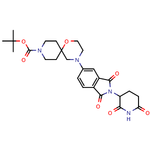 Chemical structure of tert-butyl 4-(2-(2,6-dioxopiperidin-3-yl)-1,3-dioxo-2,3-dihydro-1H-isoindol-5-yl)-1-oxa-4,9-diazaspiro[5.5]undecane-9-carboxylate , AChemBlock AD271739