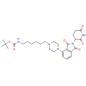 Chemical structure of tert-butyl N-(6-(4-(2-(2,6-dioxopiperidin-3-yl)-1,3-dioxo-2,3-dihydro-1H-isoindol-4-yl)piperazin-1-yl)hexyl)carbamate , AChemBlock AD271740