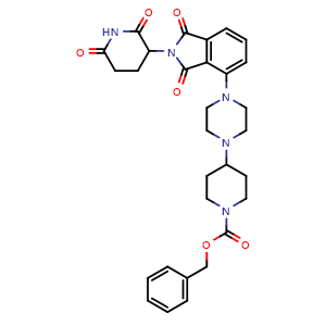 Chemical structure of benzyl 4-(4-(2-(2,6-dioxopiperidin-3-yl)-1,3-dioxo-2,3-dihydro-1H-isoindol-4-yl)piperazin-1-yl)piperidine-1-carboxylate , AChemBlock AD271741