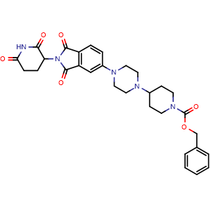 Chemical structure of benzyl 4-(4-(2-(2,6-dioxopiperidin-3-yl)-1,3-dioxo-2,3-dihydro-1H-isoindol-5-yl)piperazin-1-yl)piperidine-1-carboxylate , AChemBlock AD271742