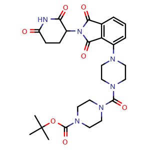 Chemical structure of tert-butyl 4-(4-(2-(2,6-dioxopiperidin-3-yl)-1,3-dioxo-2,3-dihydro-1H-isoindol-4-yl)piperazine-1-carbonyl)piperazine-1-carboxylate , AChemBlock AD271743