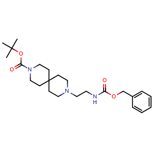 Chemical structure of tert-butyl 9-(2-{[(benzyloxy)carbonyl]amino}ethyl)-3,9-diazaspiro[5.5]undecane-3-carboxylate , AChemBlock AD271746