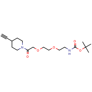 Chemical structure of tert-butyl N-(2-(2-(2-(4-ethynylpiperidin-1-yl)-2-oxoethoxy)ethoxy)ethyl)carbamate , AChemBlock AD271751