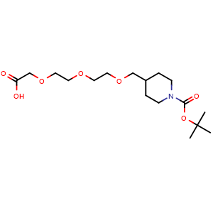 Chemical structure of 2-(2-(2-[(1-[(tert-butoxy)carbonyl]piperidin-4-yl)methoxy]ethoxy)ethoxy)acetic acid , AChemBlock AD271752