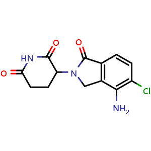 Chemical structure of 3-(4-amino-5-chloro-1-oxo-2,3-dihydro-1H-isoindol-2-yl)piperidine-2,6-dione , AChemBlock AD271758