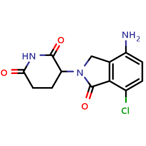 Chemical structure of 3-(4-amino-7-chloro-1-oxo-2,3-dihydro-1H-isoindol-2-yl)piperidine-2,6-dione , AChemBlock AD271759