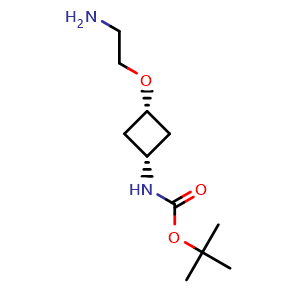 Chemical structure of tert-butyl N-[(1S,3S)-3-(2-aminoethoxy)cyclobutyl]carbamate , AChemBlock AD271773