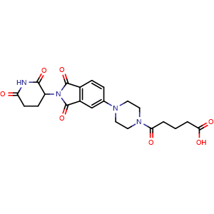 Chemical structure of 5-(4-(2-(2,6-dioxopiperidin-3-yl)-1,3-dioxo-2,3-dihydro-1H-isoindol-5-yl)piperazin-1-yl)-5-oxopentanoic acid , AChemBlock AD271774