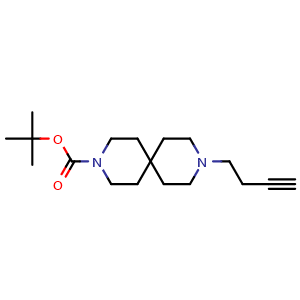 Chemical structure of tert-butyl 9-(but-3-yn-1-yl)-3,9-diazaspiro[5.5]undecane-3-carboxylate , AChemBlock AD271780
