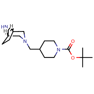 Chemical structure of tert-butyl 4-{[(1R,5S)-3,8-diazabicyclo[3.2.1]octan-3-yl]methyl}piperidine-1-carboxylate , AChemBlock AD271782
