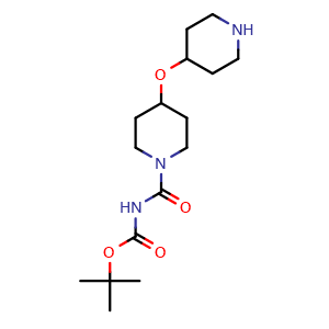 Chemical structure of tert-butyl N-(4-(piperidin-4-yloxy)piperidine-1-carbonyl)carbamate , AChemBlock AD271784