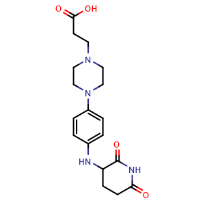 Chemical structure of 3-(4-(4-[(2,6-dioxopiperidin-3-yl)amino]phenyl)piperazin-1-yl)propanoic acid , AChemBlock AD271785