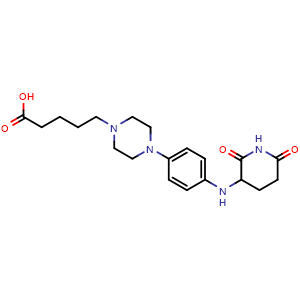Chemical structure of 5-(4-(4-[(2,6-dioxopiperidin-3-yl)amino]phenyl)piperazin-1-yl)pentanoic acid , AChemBlock AD271786