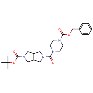 Chemical structure of benzyl 4-(5-[(tert-butoxy)carbonyl]-octahydropyrrolo[3,4-c]pyrrole-2-carbonyl)piperazine-1-carboxylate , AChemBlock AD271793