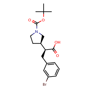 Chemical structure of (2S)-3-(3-bromophenyl)-2-[(3R)-1-[(tert-butoxy)carbonyl]pyrrolidin-3-yl]propanoic acid , AChemBlock AD271794