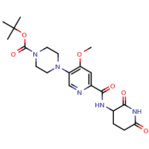Chemical structure of tert-butyl 4-(6-[(2,6-dioxopiperidin-3-yl)carbamoyl]-4-methoxypyridin-3-yl)piperazine-1-carboxylate , AChemBlock AD271796