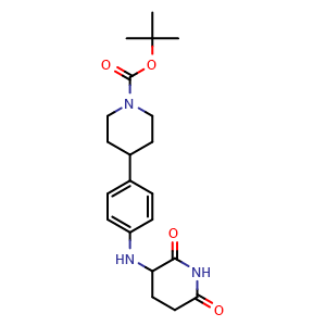 Chemical structure of tert-butyl 4-(4-[(2,6-dioxopiperidin-3-yl)amino]phenyl)piperidine-1-carboxylate , AChemBlock AD271797